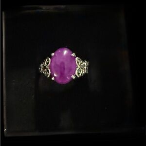 Silver Tone Purple Cabochon Statement Ring